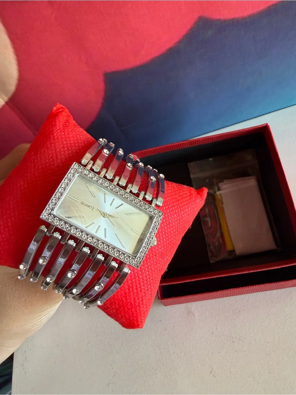 Women's Silver-Tone Crystal Rectangular Bracelet Watch - Silver